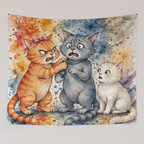 Item preview, Watercolor Cat Drama Jealous Trio Art designed and sold by KuzeyWestStudio.