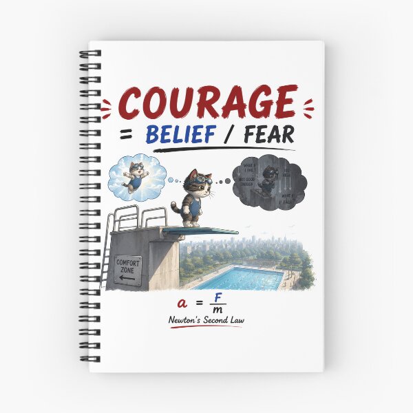 Item preview, THE EQUATION OF COURAGE | Funny Cat Newton Physics Pun designed and sold by ianm1028.