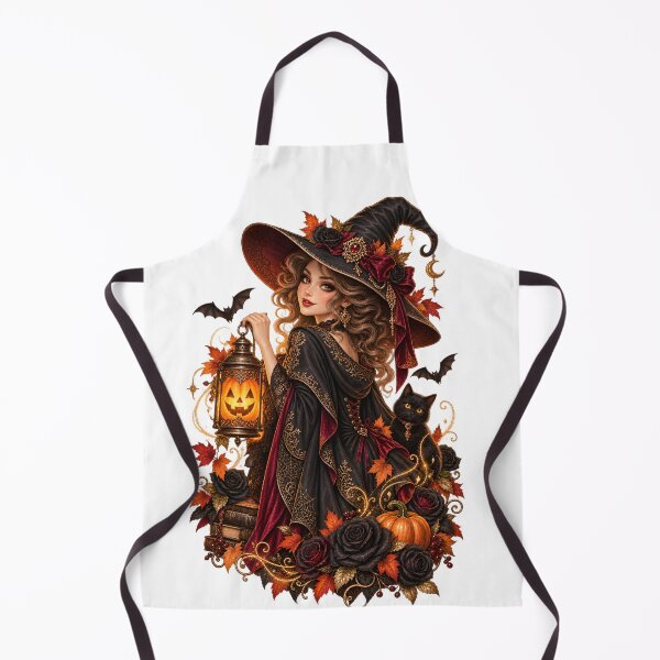 Item preview, Gothic Halloween Witch – Pumpkin Lantern & Autumn Roses designed and sold by Clothes With Smiling Animals Walt Gral.
