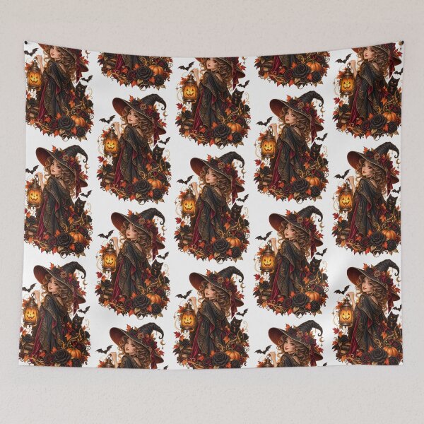 Item preview, Gothic Halloween Witch – Pumpkin Lantern & Autumn Roses designed and sold by Clothes With Smiling Animals Walt Gral.