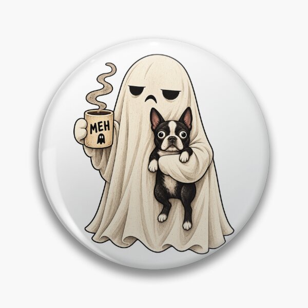 Artikelvorschau, Meh Ghost und Boston Terrier Kaffee Lustiges Halloween Design entworfen und verkauft von WILLIAMS-BR.