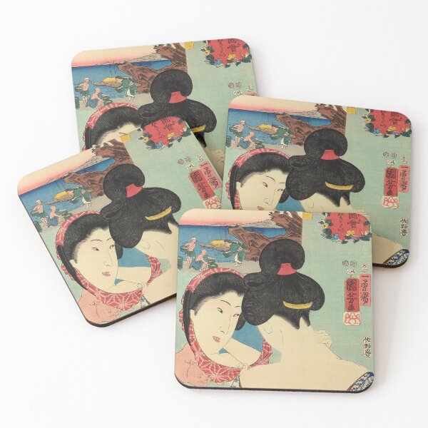 Item preview, Japanese Vintage Ukiyo-e Woman Looking in Mirror with Cat Kuniyoshi Woodblock Print designed and sold by vekotpu.