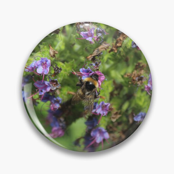 Item preview, Bumblebee pollinating purple wildflowers - Cottage garden nature designed and sold by Cha-s-lens.