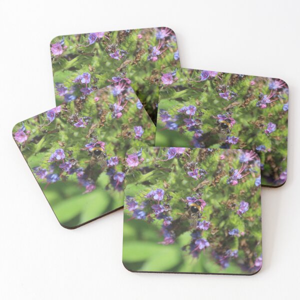 Item preview, Bumblebee pollinating purple wildflowers - Cottage garden nature designed and sold by Cha-s-lens.