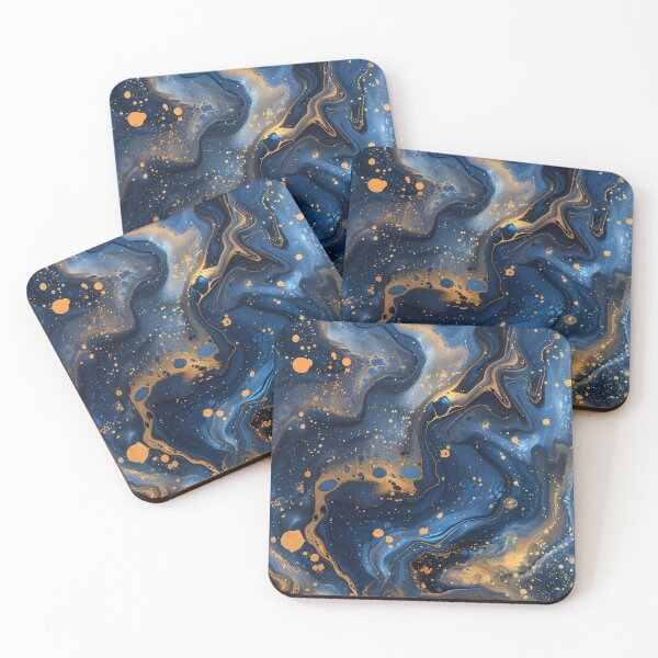 Item preview, Cosmic Navy Blue & Gold Fluid Art Drops designed and sold by Artdavesalzburg.
