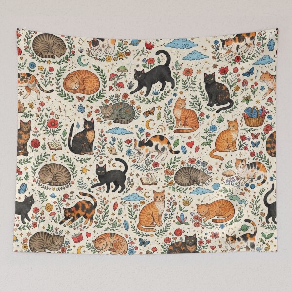 Item preview, Cute Vintage Cat Folk Art Pattern designed and sold by Iampoji.