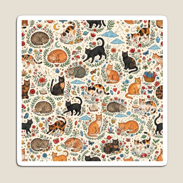 Item preview, Cute Vintage Cat Folk Art Pattern designed and sold by Iampoji.