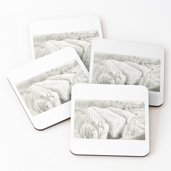 Item preview, Vintage Frozen Waterfall Winter Landscape Engraving designed and sold by Antique Science Press.