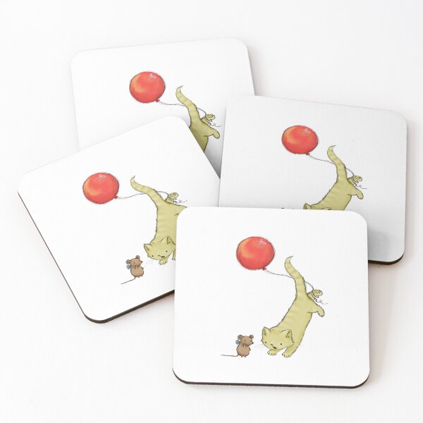 Item preview, Cat Chasing Red Balloon - Playful Kitten and Mouse Illustration designed and sold by Elite Wall Art.