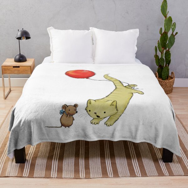 Item preview, Cat Chasing Red Balloon - Playful Kitten and Mouse Illustration designed and sold by Elite Wall Art.