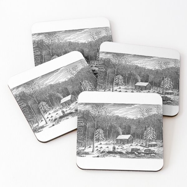 Item preview, Vintage Winter Pioneer Log Cabin Woodcut Engraving designed and sold by Antique Science Press.