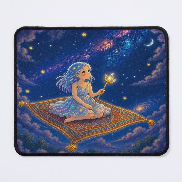 Item preview, Starry Flight: Magical Anime Girl on Flying Carpet designed and sold by Breezes-of-Ida.