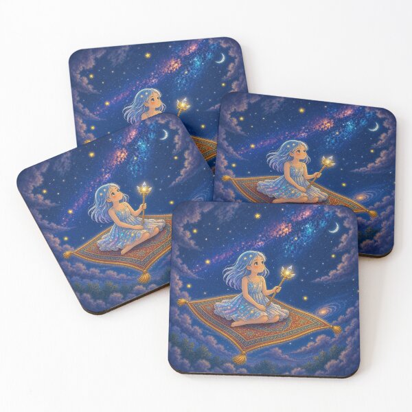 Item preview, Starry Flight: Magical Anime Girl on Flying Carpet designed and sold by Breezes-of-Ida.