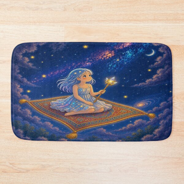 Item preview, Starry Flight: Magical Anime Girl on Flying Carpet designed and sold by Breezes-of-Ida.