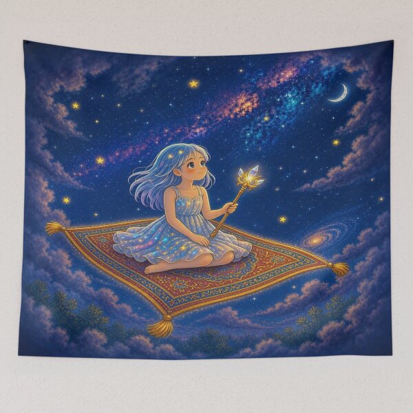 Item preview, Starry Flight: Magical Anime Girl on Flying Carpet designed and sold by Breezes-of-Ida.