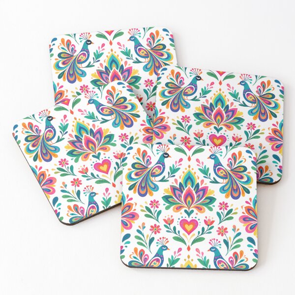 Item preview, Colorful Peacock Folk Art Pattern – Boho Psychedelic Floral Design designed and sold by Adela80.