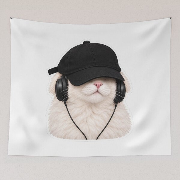 Item preview, Cool Cat Wearing a Cap and Headphones designed and sold by Snurly.