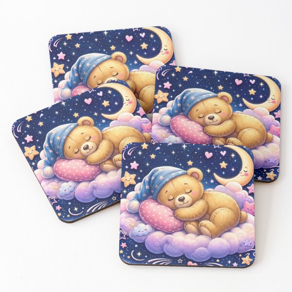 Item preview, Sweet Dreams Teddy Bear – Cute Kawaii Bear Under the Moon & Stars designed and sold by MoodLay.