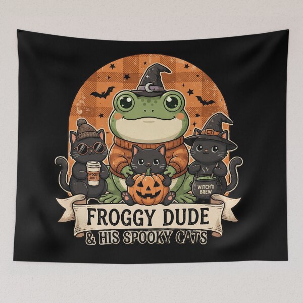 Item preview, Froggy Dude and His Spooky Cats Cute Retro Fall Aesthetic Classic T-Shirt designed and sold by Basma Designs | Retro, Kawaii Shirts & Stickers.
