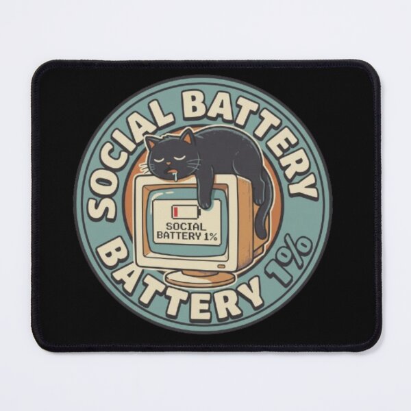 Item preview, Social Battery 1% Sleeping Black Cat Retro CRT Computer Gamer Badge designed and sold by OLLI_STORE.