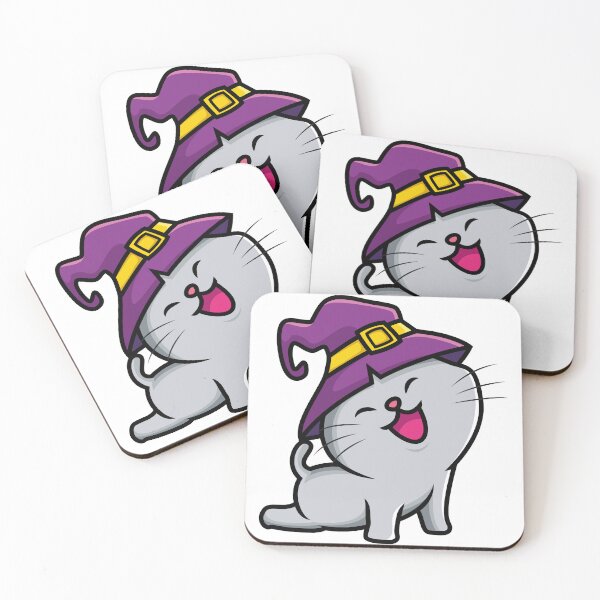 Item preview, Cute Halloween Witch Cat - Happy Kawaii Cat in Purple Witch Hat - Funny Spooky Kitty Cartoon designed and sold by Elite Wall Art.