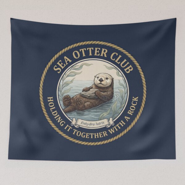 Item preview, Holding It Together With A Rock Sea Otter Humor Badge designed and sold by CalmCapy Co.