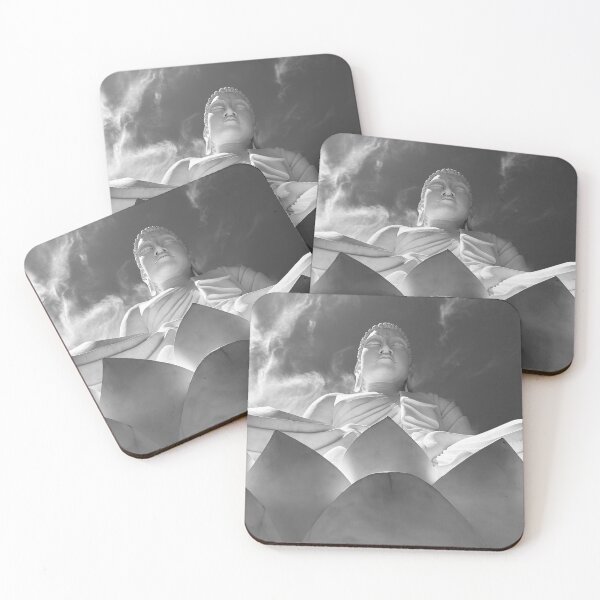 Item preview, The Great Buddha of Ibiraçu and lotus flower, Brazil black and white photographic art print designed and sold by Astrid Arkhangelsky.