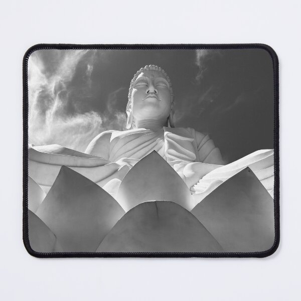 Item preview, The Great Buddha of Ibiraçu and lotus flower, Brazil black and white photographic art print designed and sold by Astrid Arkhangelsky.