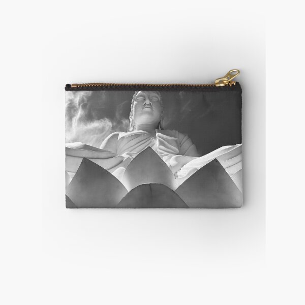 Item preview, The Great Buddha of Ibiraçu and lotus flower, Brazil black and white photographic art print designed and sold by Astrid Arkhangelsky.