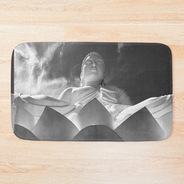 Item preview, The Great Buddha of Ibiraçu and lotus flower, Brazil black and white photographic art print designed and sold by Astrid Arkhangelsky.