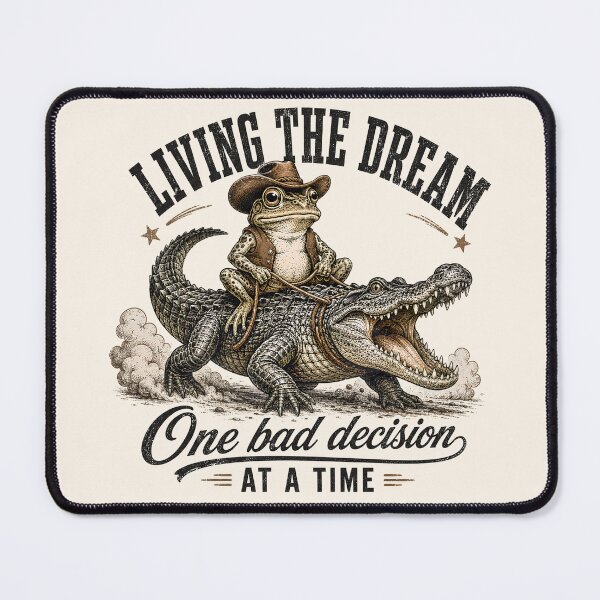 Item preview, Funny Cowboy Frog Riding a Crocodile - Living The Dream One Bad Decision At A Time designed and sold by legendaryskins.
