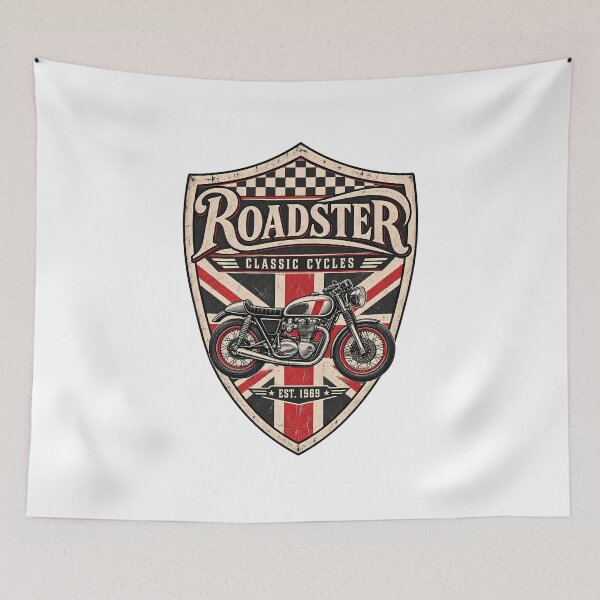 Item preview, Roadster Classic Cycles British Flag Vintage Motorcycle Crest designed and sold by DesignArtist.ia.