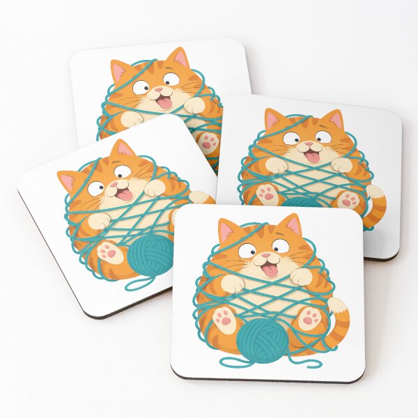 Item preview, Funny Orange Cat Tangled in Yarn Ball - Cute Playful Tabby Kitten Cartoon designed and sold by Elite Wall Art.