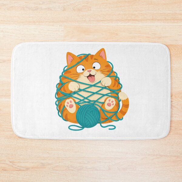 Item preview, Funny Orange Cat Tangled in Yarn Ball - Cute Playful Tabby Kitten Cartoon designed and sold by Elite Wall Art.