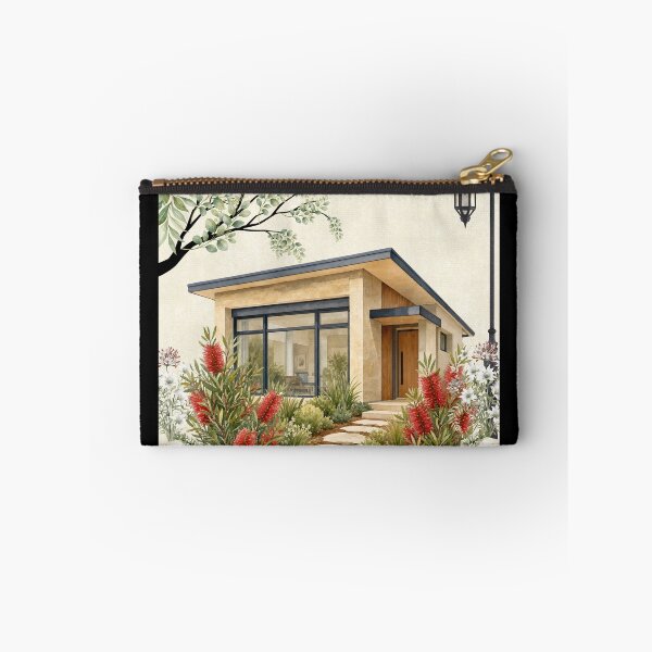 Item preview, Modern Watercolor Cabin Warm Stone Architecture & Bottlebrush Garden designed and sold by Verantia.