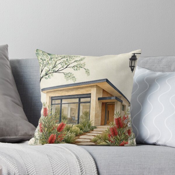 Item preview, Modern Watercolor Cabin Warm Stone Architecture & Bottlebrush Garden designed and sold by Verantia.