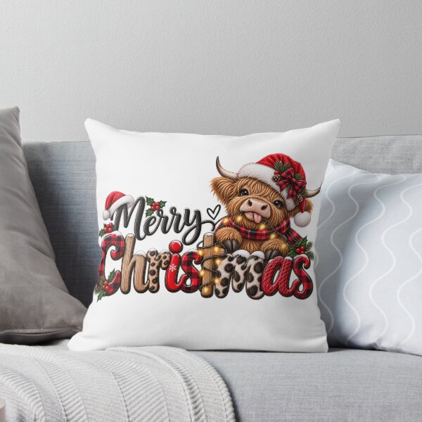 Item preview, Merry Christmas Highland Cow Holiday Design designed and sold by Wild Ink Studio by Barbara.