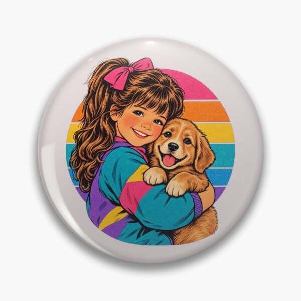 Item preview, 80s Retro Girl Hugging a Dog – Vintage Nostalgic Illustration designed and sold by FootprintofLove.