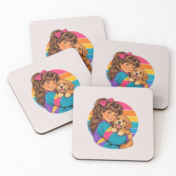 Item preview, 80s Retro Girl Hugging a Dog – Vintage Nostalgic Illustration designed and sold by FootprintofLove.