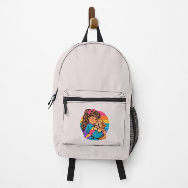 Item preview, 80s Retro Girl Hugging a Dog – Vintage Nostalgic Illustration designed and sold by FootprintofLove.