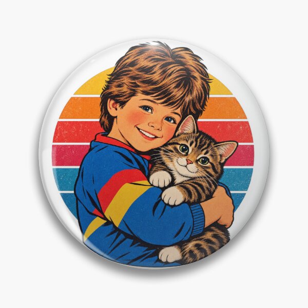 Item preview, 80s retro-style guy hugging a cat: nostalgic vintage illustration designed and sold by FootprintofLove.