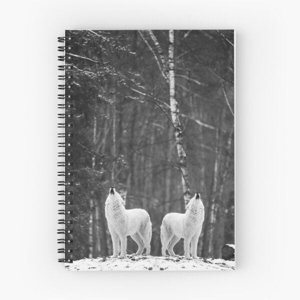 Item preview, Winter wolves howling on hilltop black and white nature photograph designed and sold by Astrid Arkhangelsky.