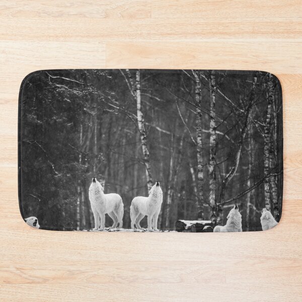 Item preview, Winter wolves howling on hilltop black and white nature photograph designed and sold by Astrid Arkhangelsky.
