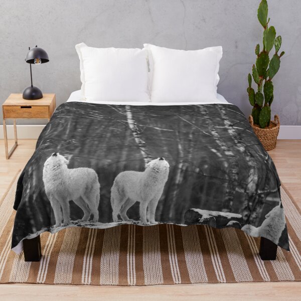 Item preview, Winter wolves howling on hilltop black and white nature photograph designed and sold by Astrid Arkhangelsky.