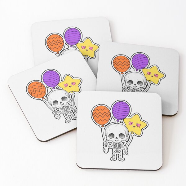 Item preview, Cute Baby Skeleton with Halloween Balloons and Kawaii Star Balloon - Creepy Cute designed and sold by HealingEraInk.