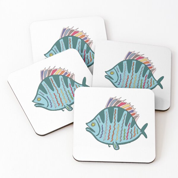 Item preview, Teal & Rainbow Plaice Fish - Abstract Ocean Line Art designed and sold by iampaulmorris.