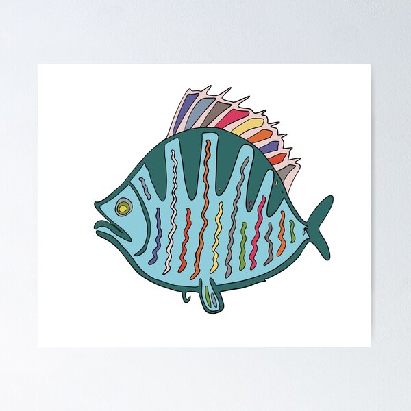 Item preview, Teal & Rainbow Plaice Fish - Abstract Ocean Line Art designed and sold by iampaulmorris.