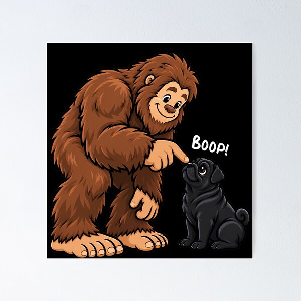Item preview, Bigfoot and Black Pug Boop Fun Design Sasquatch designed and sold by rafaeltto.