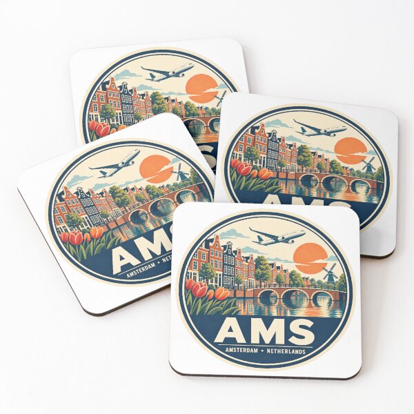 Item preview, AMS Amsterdam Airport Code Retro Travel Badge designed and sold by CLOUTKULT.