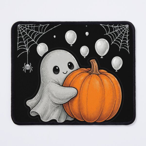 Item preview, Cute Ghost Hugging Pumpkin Halloween Kawaii Ghost with Spider Web designed and sold by HealingEraInk.